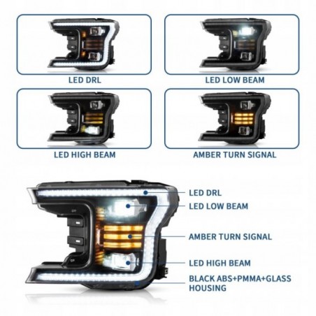 LAMPA LAMPY PRZEDNIE KOMPLET LED VLAND SOCZEWKI FORD F150 F-150 2018-2020