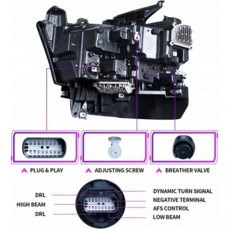DODGE RAM 1500 LIMITED 2019- LAMPA FULL LED PRAWA CZARNA Z LISTWĄ CZARNĄ