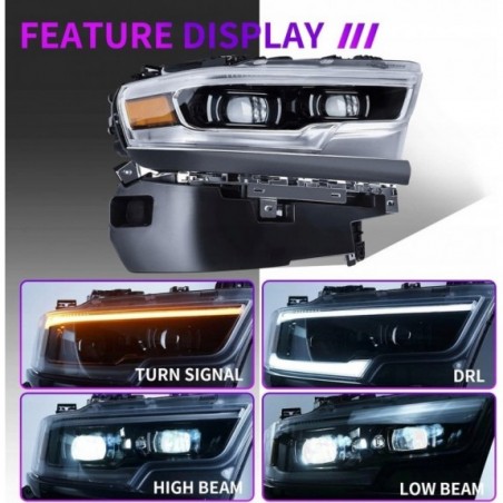 DODGE RAM 1500 LIMITED 2019- LAMPA FULL LED PRAWA CZARNA Z LISTWĄ CZARNĄ