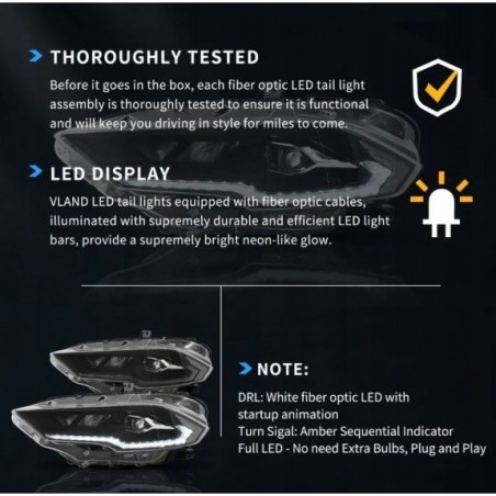 FORD MUSTANG 2018-2023 LAMPA LED LEWA + PRAWA VLAND KOMPLET EU BIAŁY OBRYS