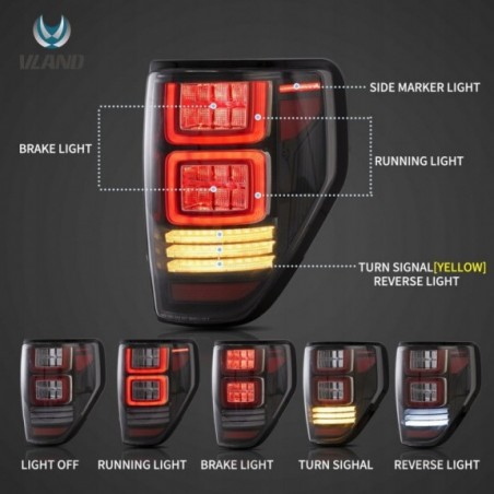 FORD F150 F-150 2009-2014 LAMPA LAMPY TYŁ L + R LED VLAND KOMPLET CZYSTE