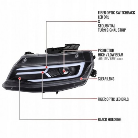 CHEVROLET CAMARO 2016-2018 LAMPA LAMPY PRZEDNIE H9 + LED KOMPLET CZARNE