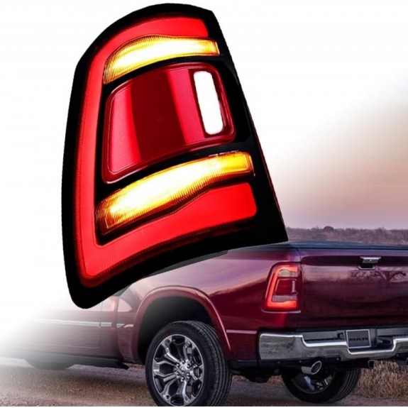 DODGE RAM 1500 2019-24 LAMPA TYŁ LEWA LED Z CZERWONY POD BSM MARTWE POLE