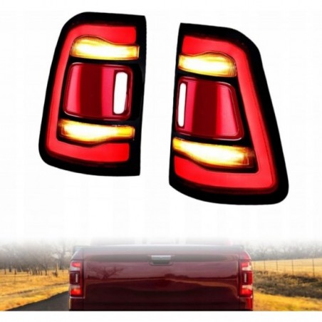 DODGE RAM 1500 2019-23 LAMPA TYŁ PRAWA +LEWA LED KOMPLET Z CZERWONY POD BSM