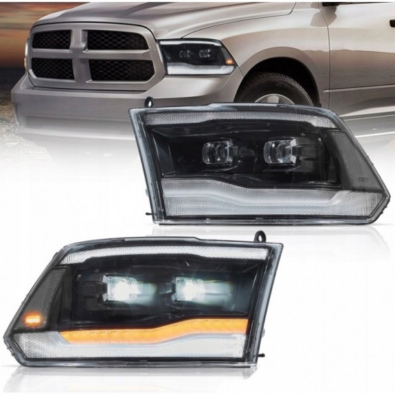 DODGE RAM 2009-2018 LAMPA LAMPY LED VLAND LEWA + PRAWA KPL BLACK 2 SOCZEWKI