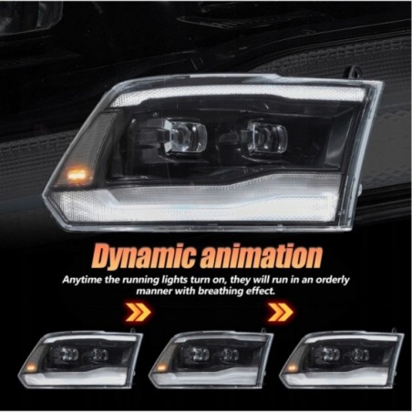 DODGE RAM 2009-2018 LAMPA LAMPY LED VLAND LEWA + PRAWA KPL BLACK 2 SOCZEWKI