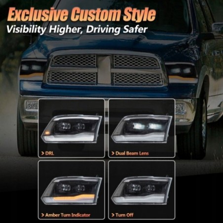 DODGE RAM 2009-2018 LAMPA LAMPY LED VLAND LEWA + PRAWA KPL BLACK 2 SOCZEWKI