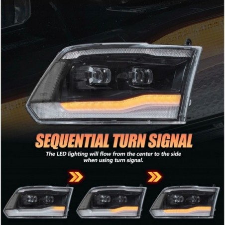 DODGE RAM 2009-2018 LAMPA LAMPY LED VLAND LEWA + PRAWA KPL BLACK 2 SOCZEWKI