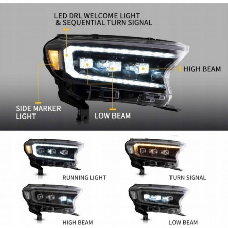 FORD RANGER T6 T7 T8 2016-2021 LAMPA LAMPY PRZÓD FULL LED VLAND LEWA +PRAWA