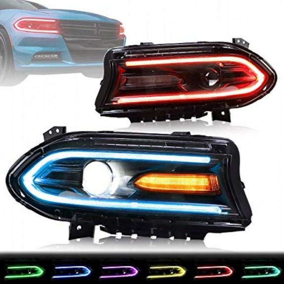 LAMPA LAMPY PRZEDNIE Z LED RGB VLAND EU KOMPLET DODGE CHARGER 2015-2023