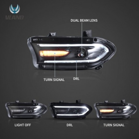 LAMPA LAMPY PRZEDNIE Z LED VLAND KOMPLET EUROPA DODGE CHARGER 2015-2023