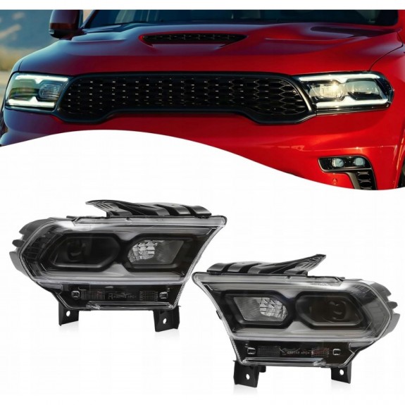 DODGE DURANGO 2021- LAMPA PRZÓD Z LED KIERUNEK ŻARÓWKA PRAWA + LEWA CZARNA