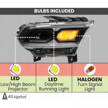 DODGE DURANGO 2021-2024 LAMPA PRZEDNIA Z LED KIERUNEK ŻARÓWKA PRAWA CZARNA
