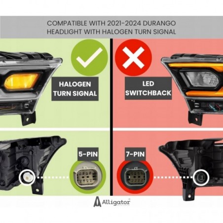 DODGE DURANGO 2021-2024 LAMPA PRZEDNIA Z LED KIERUNEK ŻARÓWKA PRAWA CZARNA