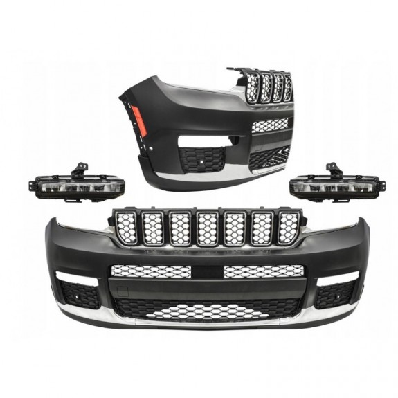 JEEP GRAND CHEROKEE WL 21- ZDERZAK PRZEDNI KOMPLETNY POD PDC + HALOGENY LED