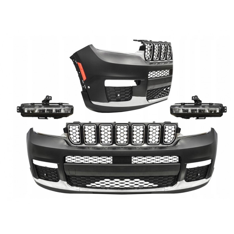 JEEP GRAND CHEROKEE WL 21- ZDERZAK PRZEDNI KOMPLETNY POD PDC + HALOGENY LED