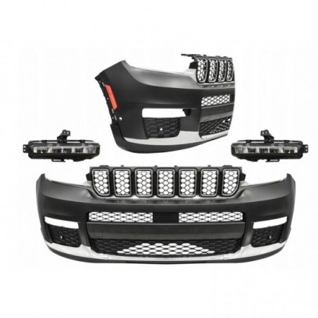 JEEP GRAND CHEROKEE WL 21- ZDERZAK PRZEDNI KOMPLETNY POD PDC + HALOGENY LED