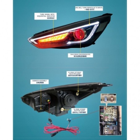 FORD FOCUS 2015-18 LAMPA LAMPY KOMPLET PRZEDNIE LED VLAND DEMON EYE EUROPA