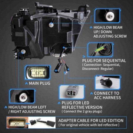 LAMPA LAMPY LED CZARNE SOCZEWKI VLAND MATRIX KOMPLET DODGE RAM 1500 2019-24