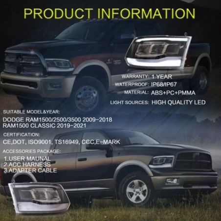 LAMPA LED VLAND DRL BLUE LEWA + PRAWA BLACK KPL EUROPA DODGE RAM 2009-2018