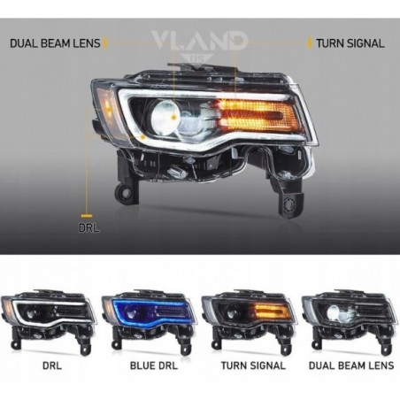 LAMPA LAMPY LED Z BIAŁY DRL VLAND KOMPLET JEEP GRAND CHEROKEE WK2 2014-2021
