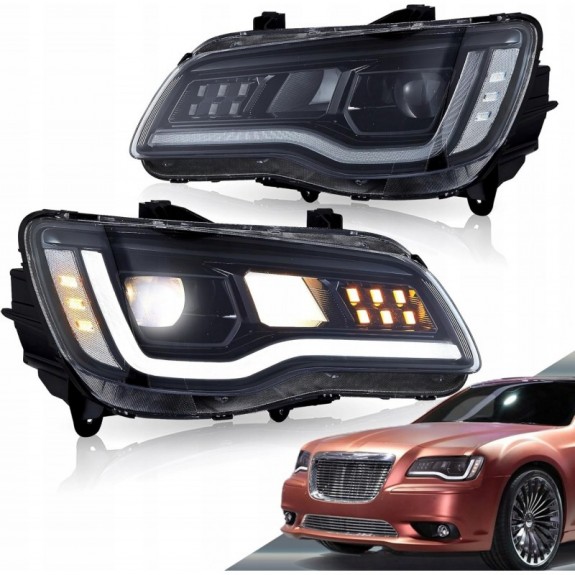 CHRYSLER 300C 300S 2011-2023 LAMPA LAMPY CZARNE Z LED KOMPLET VLAND EUROPA