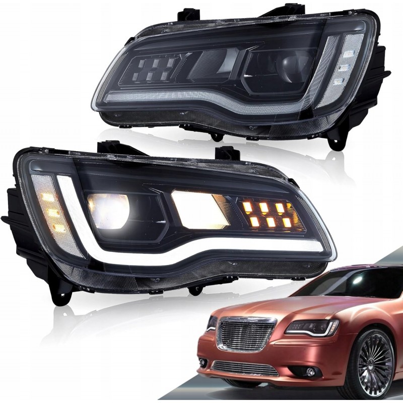 CHRYSLER 300C 300S 2011-2023 LAMPA LAMPY CZARNE Z LED KOMPLET VLAND EUROPA