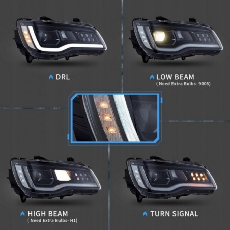 CHRYSLER 300C 300S 2011-2023 LAMPA LAMPY CZARNE Z LED KOMPLET VLAND EUROPA