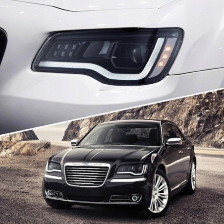 CHRYSLER 300C 300S 2011-2023 LAMPA LAMPY CZARNE Z LED KOMPLET VLAND EUROPA
