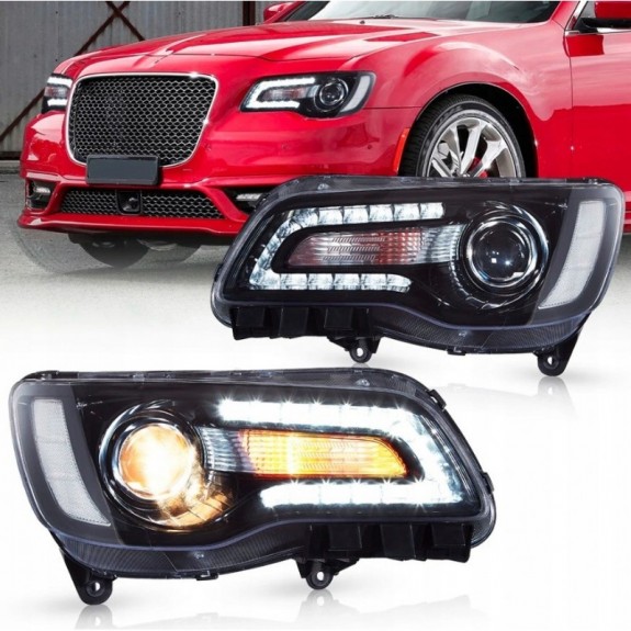 CHRYSLER 300C 300S 2011-2023 LAMPA LAMPY CZARNE VLAND Z LED LEWA + PRAWA EU