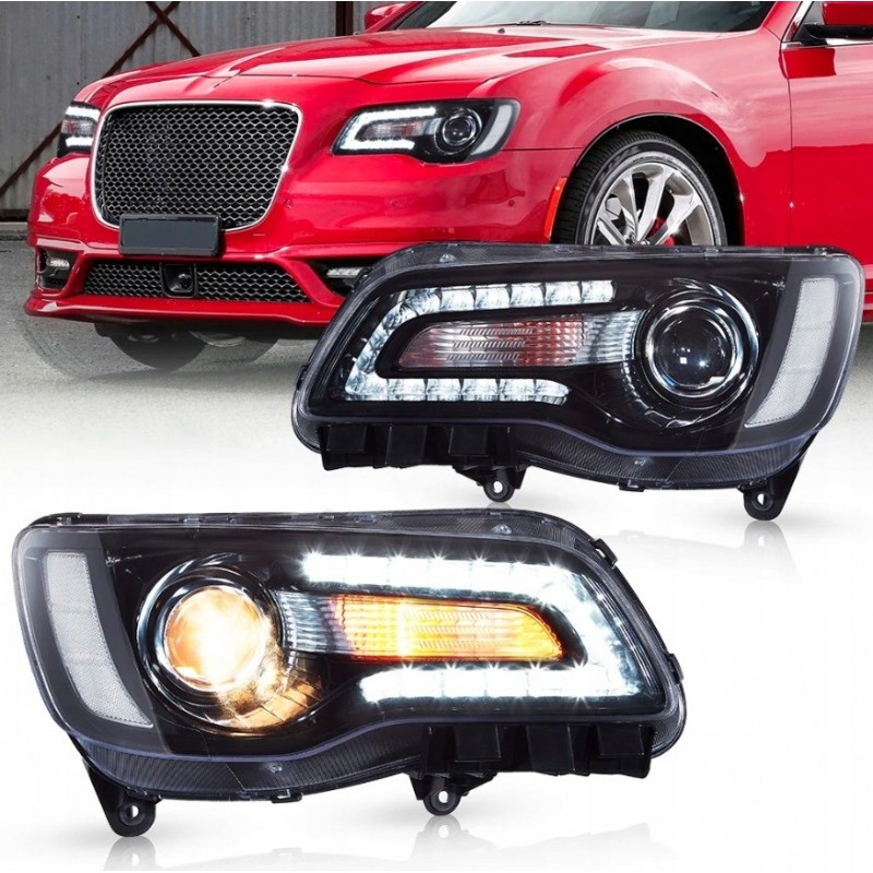 CHRYSLER 300C 300S 2011-2023 LAMPA LAMPY CZARNE VLAND Z LED LEWA + PRAWA EU