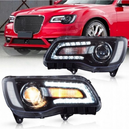 CHRYSLER 300C 300S 2011-2023 LAMPA LAMPY CZARNE VLAND Z LED LEWA + PRAWA EU