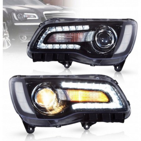 CHRYSLER 300C 300S 2011-2023 LAMPA LAMPY CZARNE VLAND Z LED LEWA + PRAWA EU