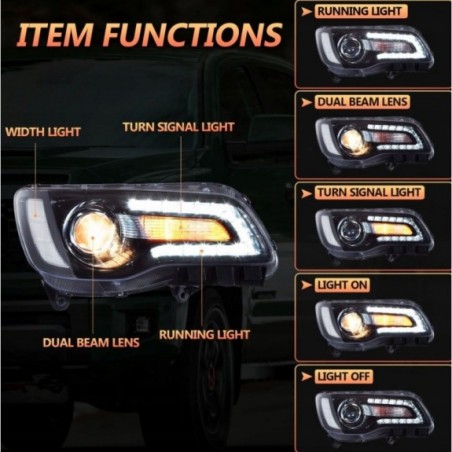 CHRYSLER 300C 300S 2011-2023 LAMPA LAMPY CZARNE VLAND Z LED LEWA + PRAWA EU