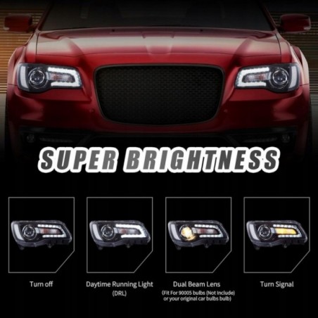 CHRYSLER 300C 300S 2011-2023 LAMPA LAMPY CZARNE VLAND Z LED LEWA + PRAWA EU