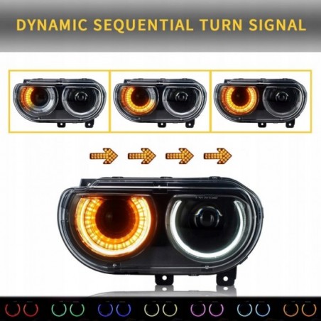 DODGE CHALLENGER 2008-2014 LAMPA LAMPY LEWA +PRAWA KPL EUROPA LED VLAND RGB