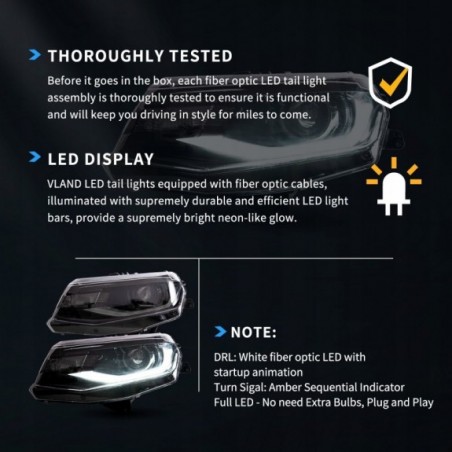 LAMPA LAMPY PRZEDNIE FULL LED VLAND KOMPLET CHEVROLET CAMARO 2016-2018