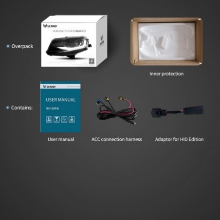 LAMPA LAMPY PRZEDNIE FULL LED VLAND KOMPLET CHEVROLET CAMARO 2016-2018