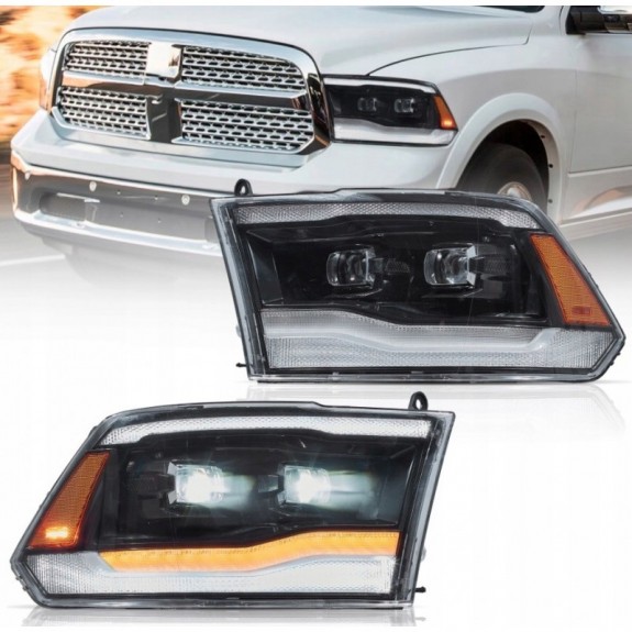 DODGE RAM 2009-2018 LAMPA LAMPY LED VLAND LEWA + PRAWA KPL BLACK 2 SOCZEWKI