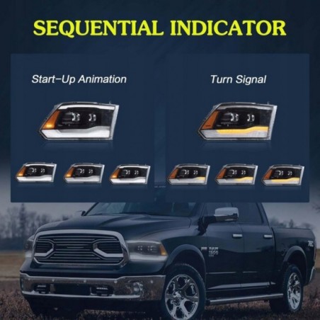 DODGE RAM 2009-2018 LAMPA LAMPY LED VLAND LEWA + PRAWA KPL BLACK 2 SOCZEWKI