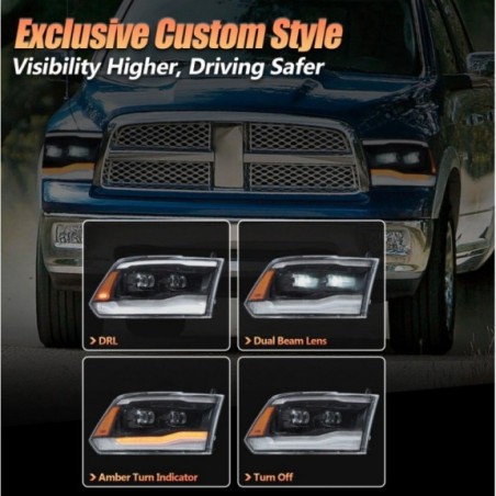 DODGE RAM 2009-2018 LAMPA LAMPY LED VLAND LEWA + PRAWA KPL BLACK 2 SOCZEWKI