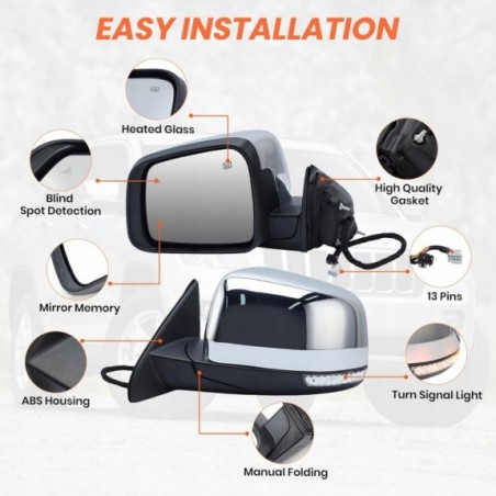 LUSTERKO LEWE CHROM KIERUNEK MARTWA STREFA JEEP GRAND CHEROKEE WK2 2011-21