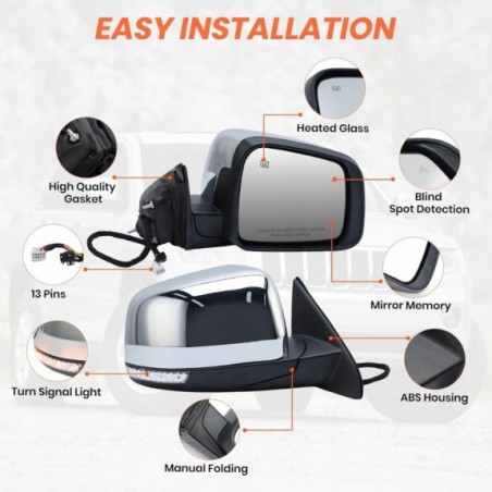 LUSTERKO PRAWE CHROM KIERUNEK MARTWA STREFA JEEP GRAND CHEROKEE WK2 2011-21