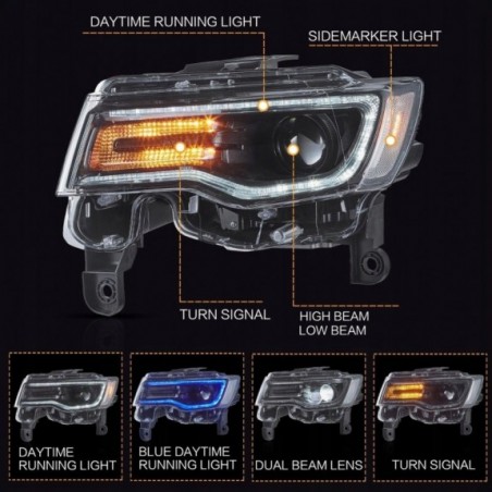 JEEP GRAND CHEROKEE WK2 2014-2021 LAMPA LAMPY FULL LED DRL VLAND KOMPLET