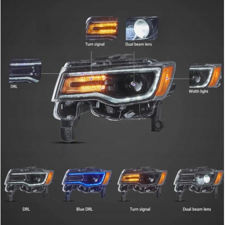 LAMPA LAMPY FULL LED DRL VLAND KOMPLET JEEP GRAND CHEROKEE WK2 2014-2021