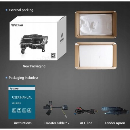 LAMPA LAMPY FULL LED DRL VLAND KOMPLET JEEP GRAND CHEROKEE WK2 2014-2021