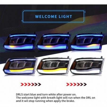 LAMPA LED VLAND DRL BLUE LEWA + PRAWA BLACK KOMPLET DODGE RAM 2009-2018