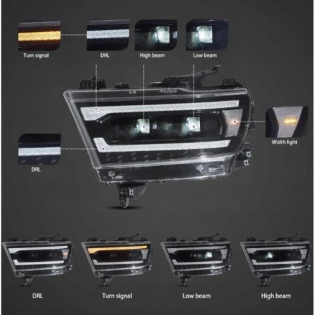 DODGE RAM 1500 2019- LAMPA LAMPY FULL LED VLAND SOCZEWKI BLACK EUROPA CLEAR