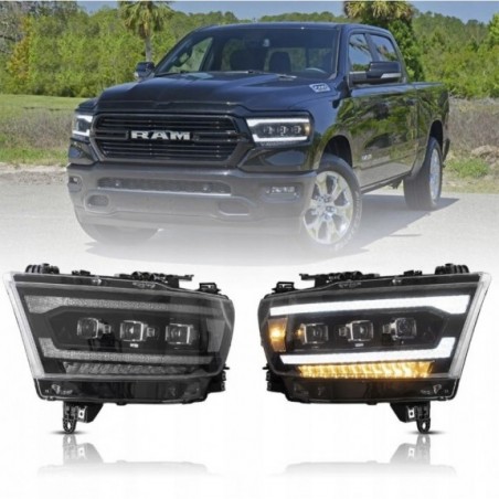 LAMPA LAMPY LED CZARNE SOCZEWKI VLAND MATRIX KOMPLET DODGE RAM 1500 2019-24