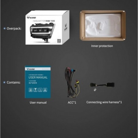 LAMPA LAMPY LED CZARNE SOCZEWKI VLAND MATRIX KOMPLET DODGE RAM 1500 2019-24